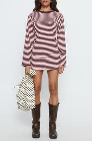 Princess Polly Lulolah Stripe Long Sleeve T-Shirt Minidress