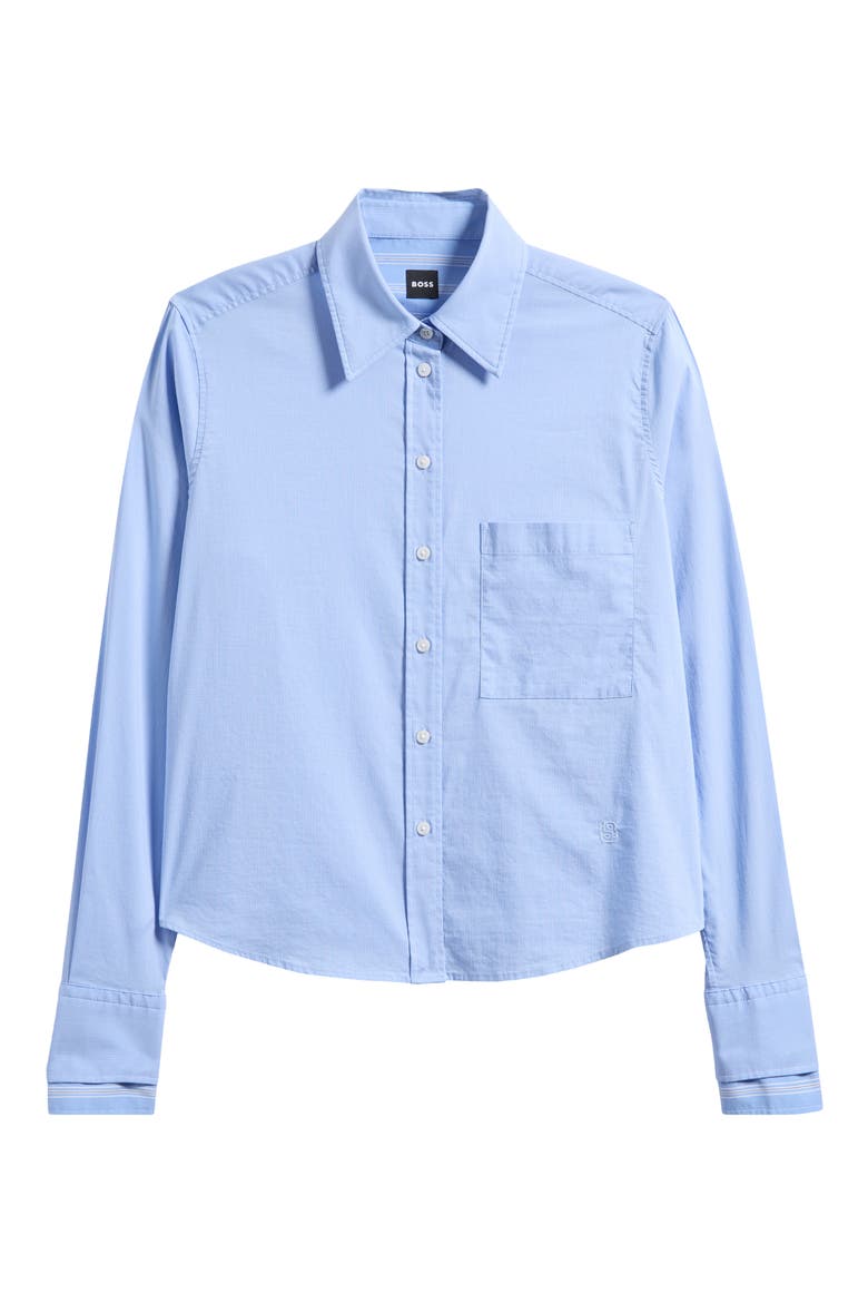 Brielle Stripe Cotton Blend Crop Button-Up Shirt, Main, color, BT BU