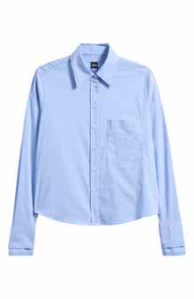 Brielle Stripe Cotton Blend Crop Button-Up Shirt