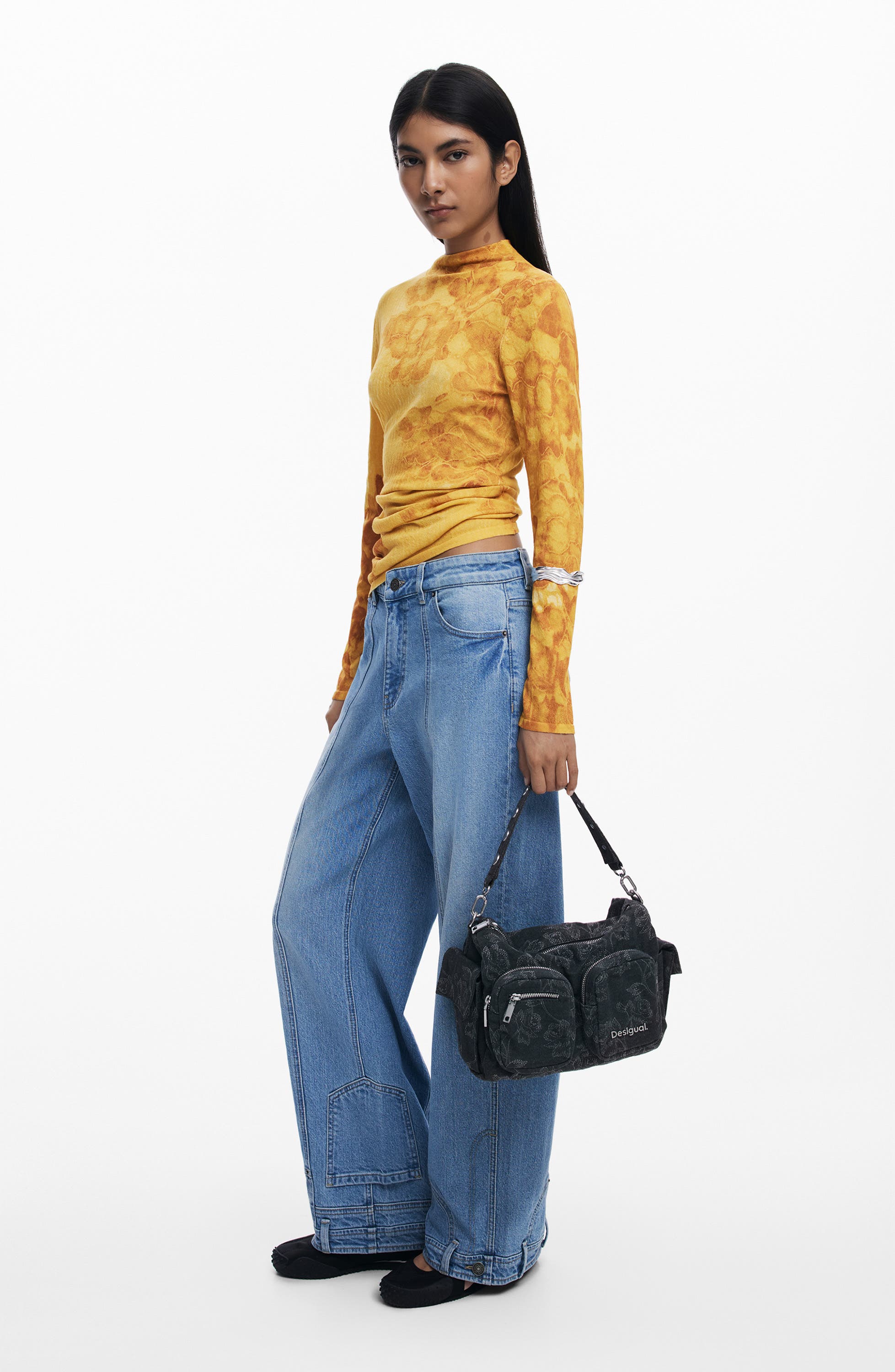 Desigual Denim Shoulder Bag, Alternate, color, Black