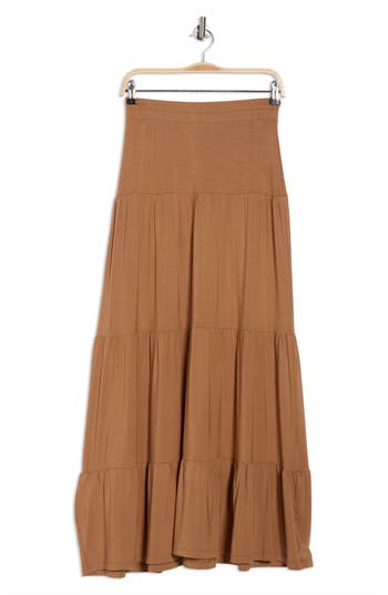Renee C Tiered Jersey Maxi Skirt In Brown