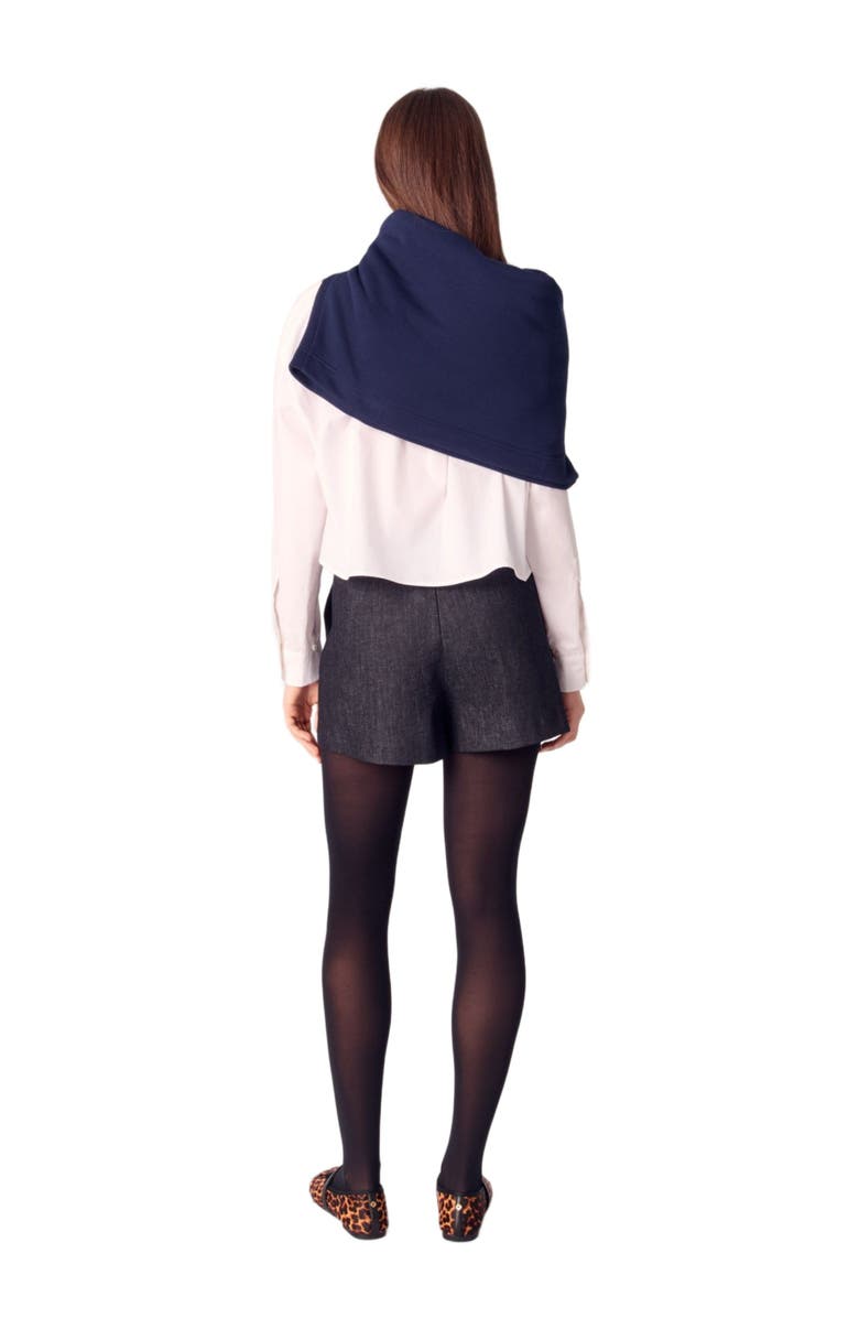 maje Layered-effect pleated denim shorts, Alternate, color,