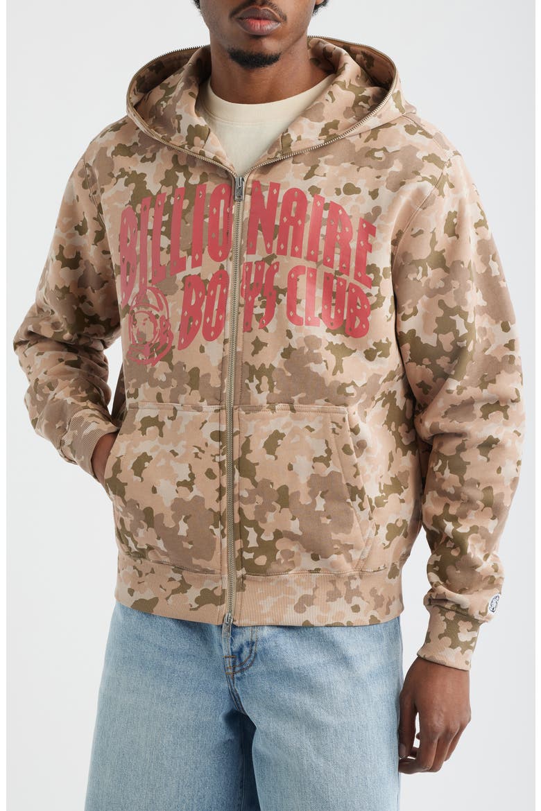 Camouflage Cotton Zip Front Graphic Hoodie, Alternate, color, DOESKIN