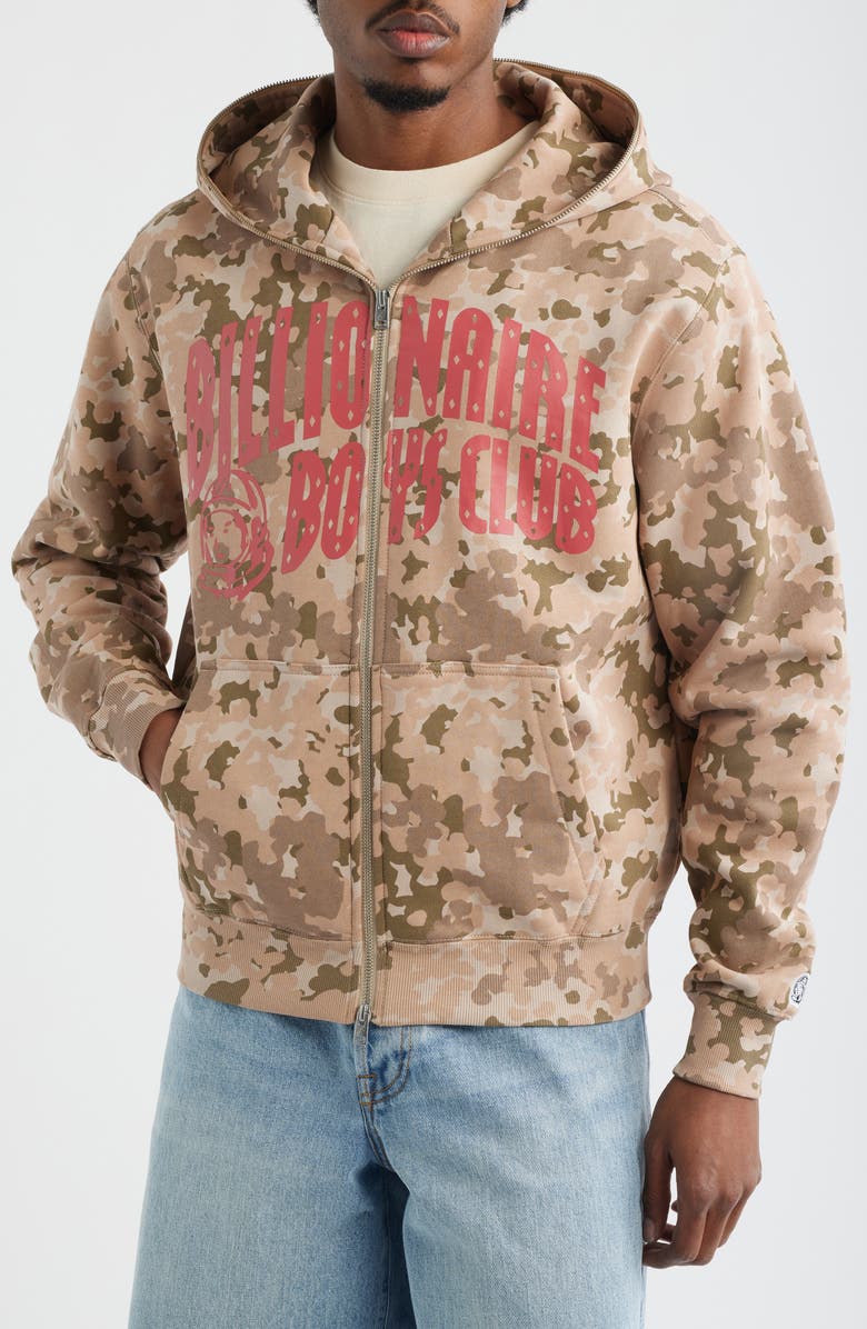Billionaire Boys Club Camouflage Cotton Zip Front Graphic Hoodie, Alternate, color, Doeskin