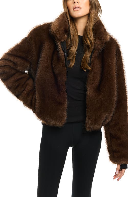 Sam . Bowie Short Faux Fur Bomber Jacket In Brown