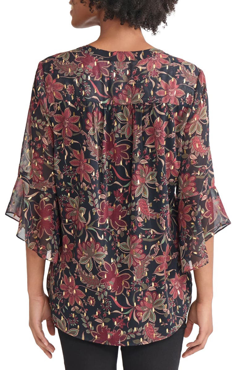 Jones New York Floral Flutter Sleeve Top, Alternate, color, Jones Black Multi