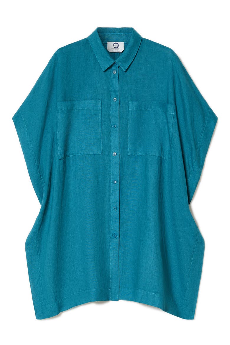 Voyage Collection Linen Canvas Button-Up Tunic, Alternate, color, TURQUOISE