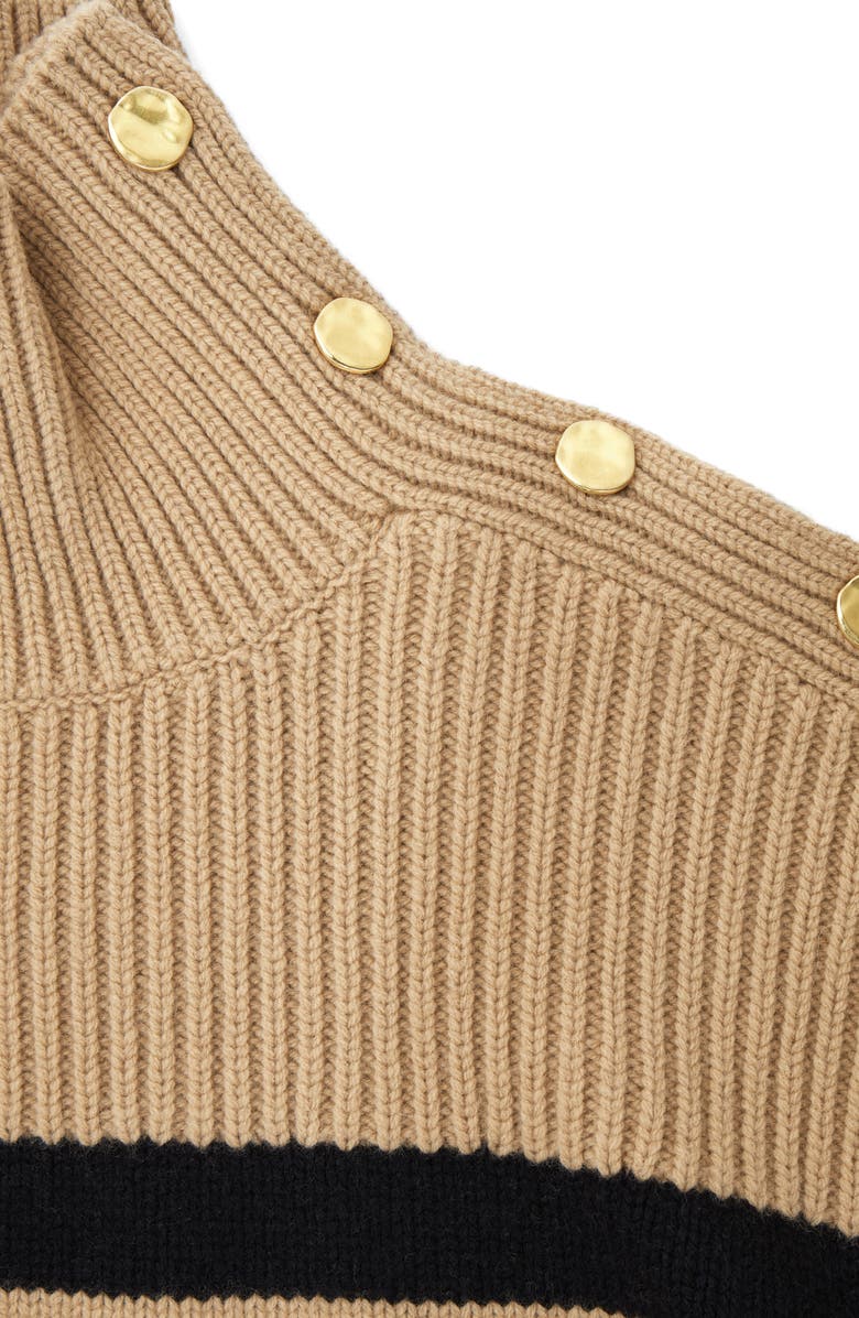 COS Stripe Button Shoulder Mock Neck Wool Sweater, Alternate, color,