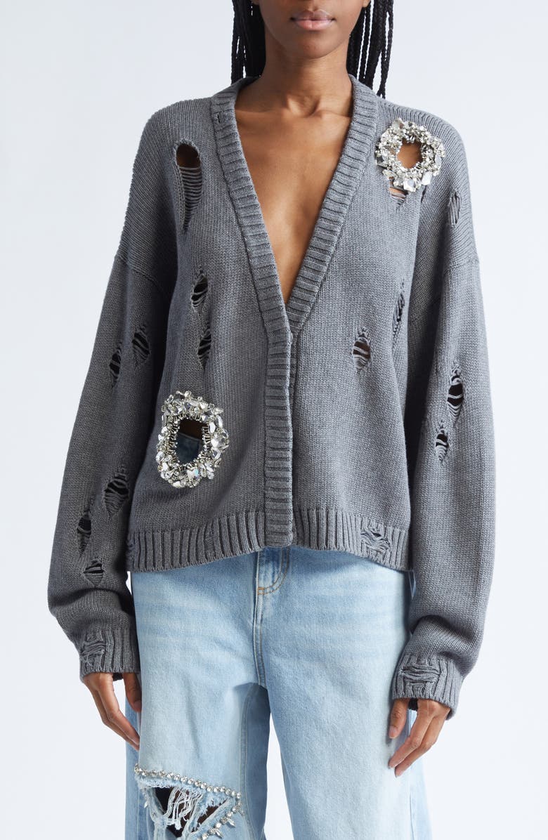 Area Distressed Crystal Cotton
Cashmere Cardigan, Main, color, Heathered Grey