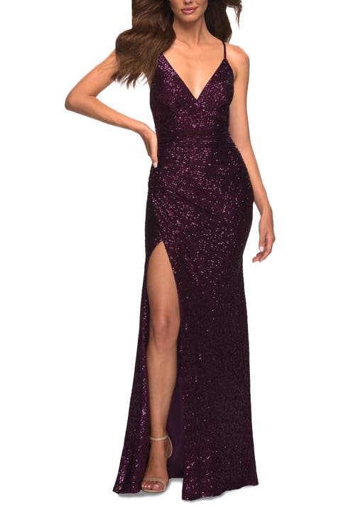 Sequin Long Prom Dress with Wrap Style Front