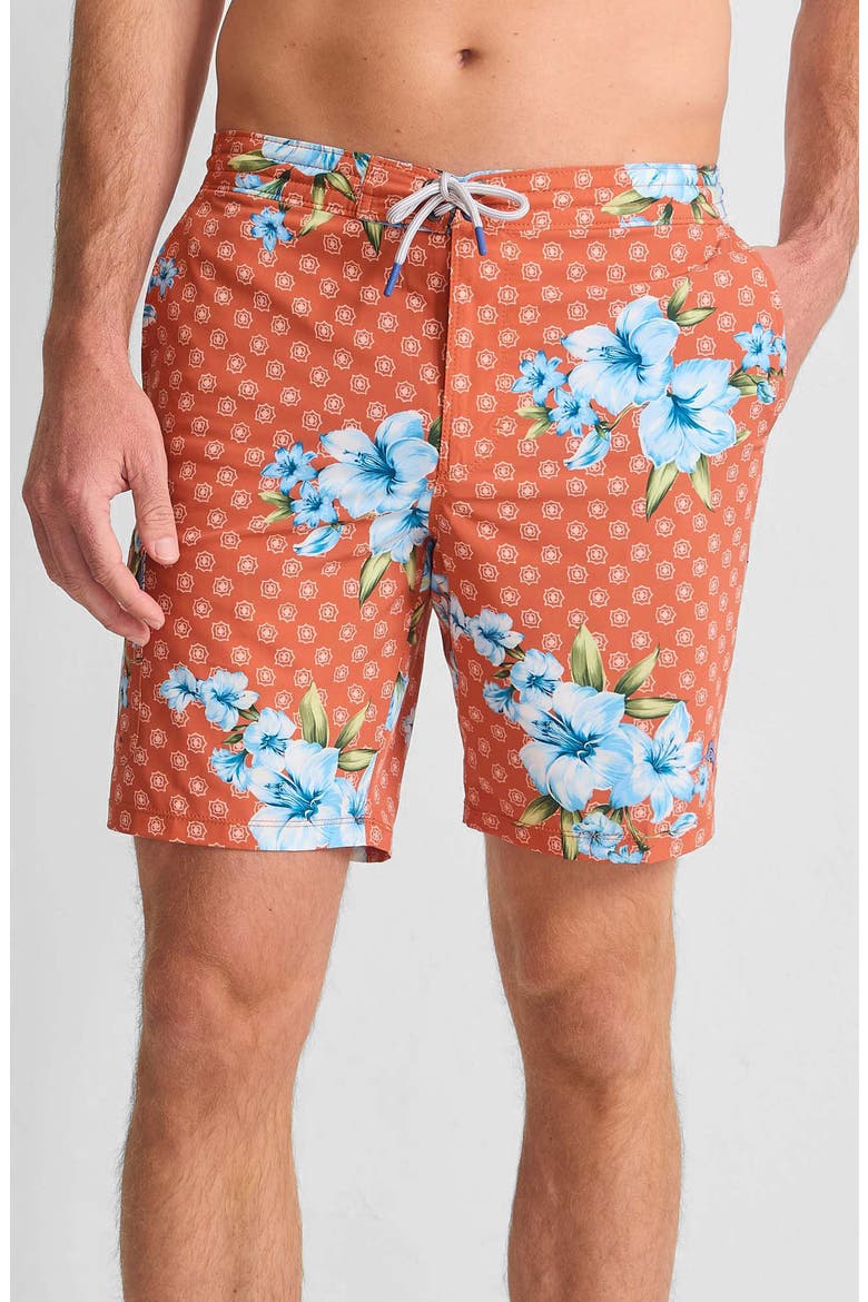 Baja Medallion Blooms 8-Inch Board Shorts, Main, color, SALSA