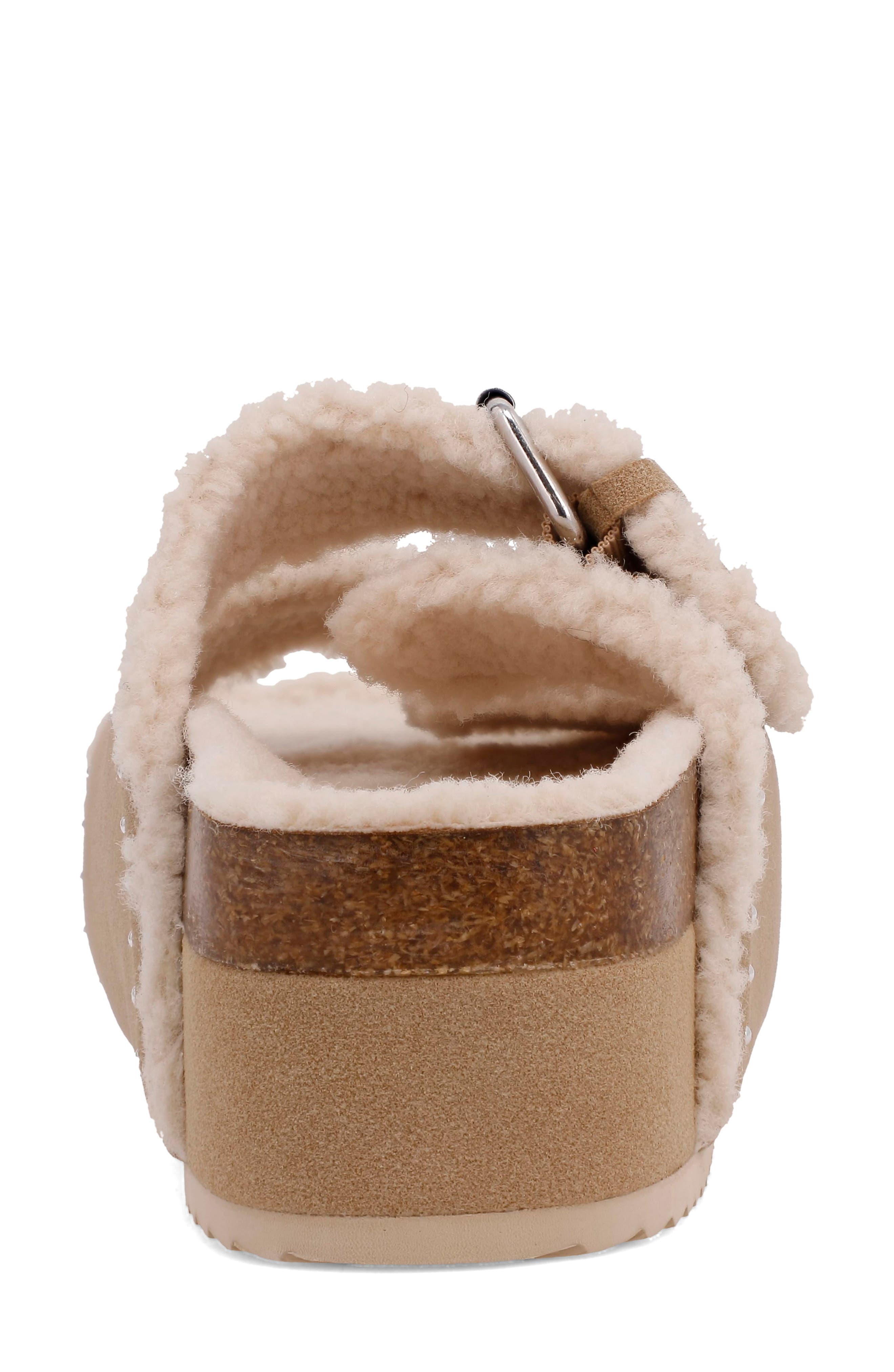 MIA Brookie Faux Shearling Platform Slide Sandal, Alternate, color, Sand
