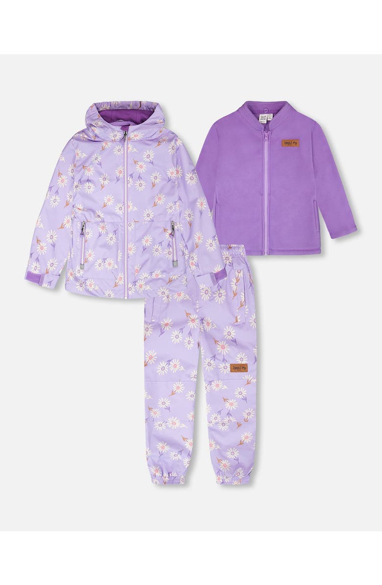 Deux par Deux 3-in-1 Two-Piece Daisy Mid-Season Outerwear Set, Main, color, Purple Daisy Print