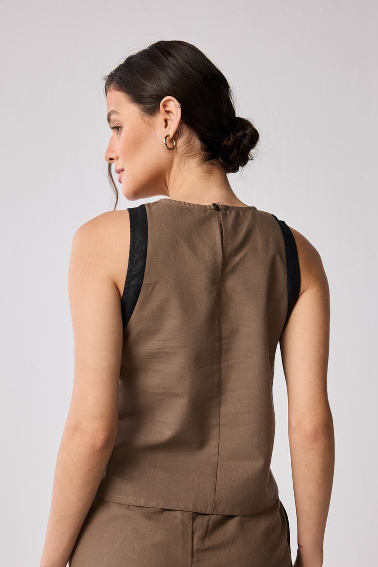 Matching Set with Wide-Leg Pants and Colorblock Top, Alternate, color, Brown
