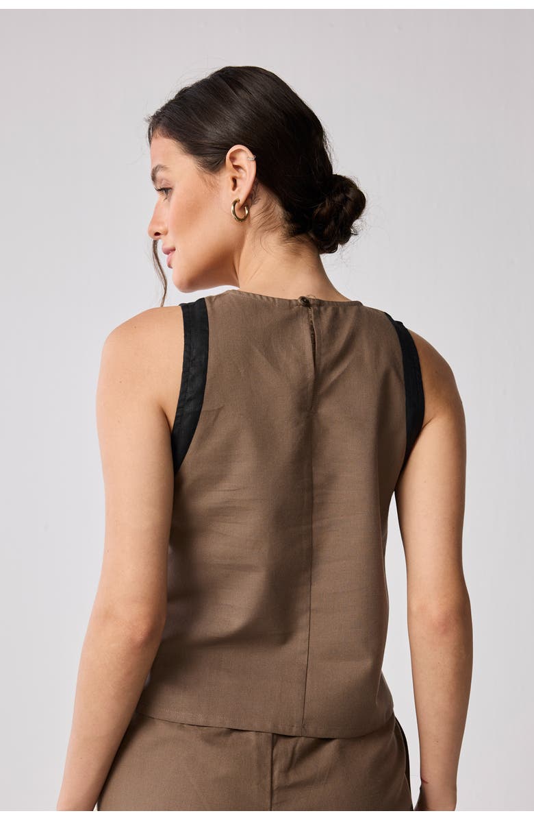 Reistor Matching Set with Wide-Leg Pants and Colorblock Top, Alternate, color, Brown