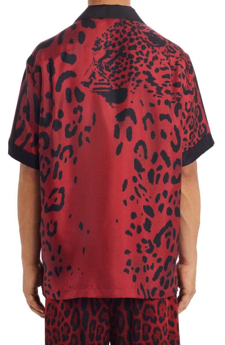 Dolce&Gabbana Leopard Print Silk Camp Shirt, Alternate, color, Hrtyn Leo Nero F.rosso