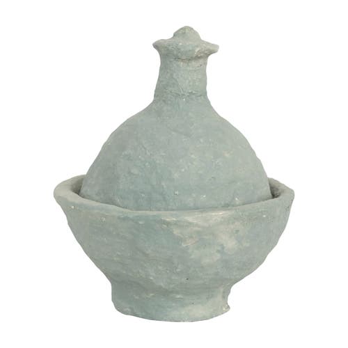 Storied Home Decorative Handmade Paper Mache Dish With Lid In Blue