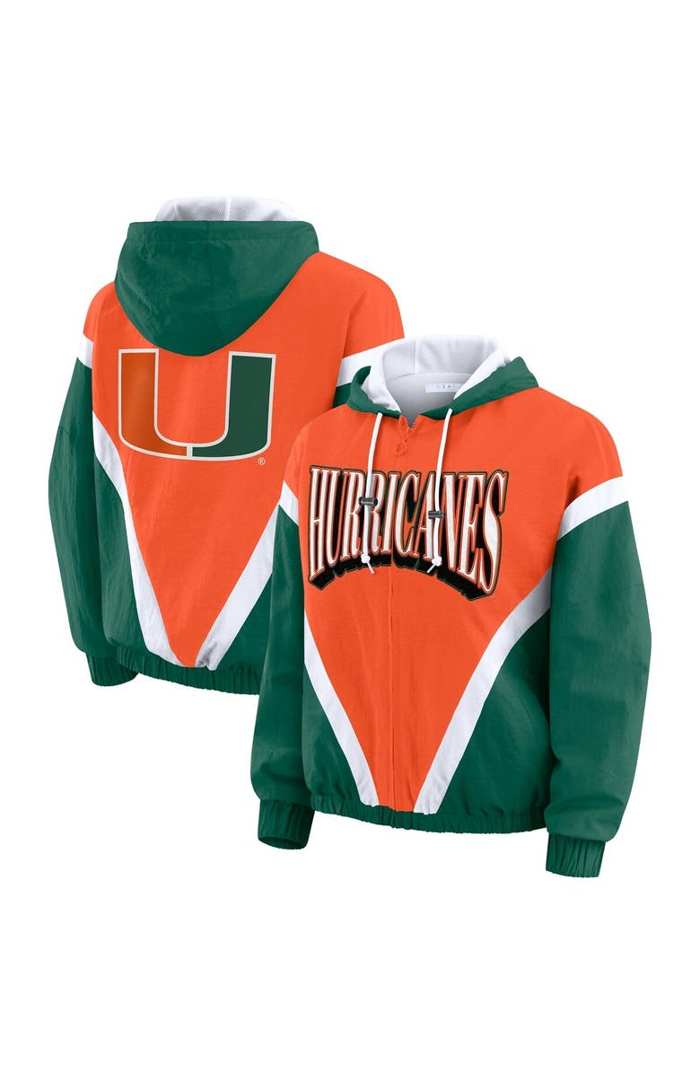 WEAR by Erin Andrews Women's WEAR by Erin Andrews Orange/Green Miami Hurricanes Colorblock Full-Zip Hoodie Windbreaker Jacket, Main, color, Orange