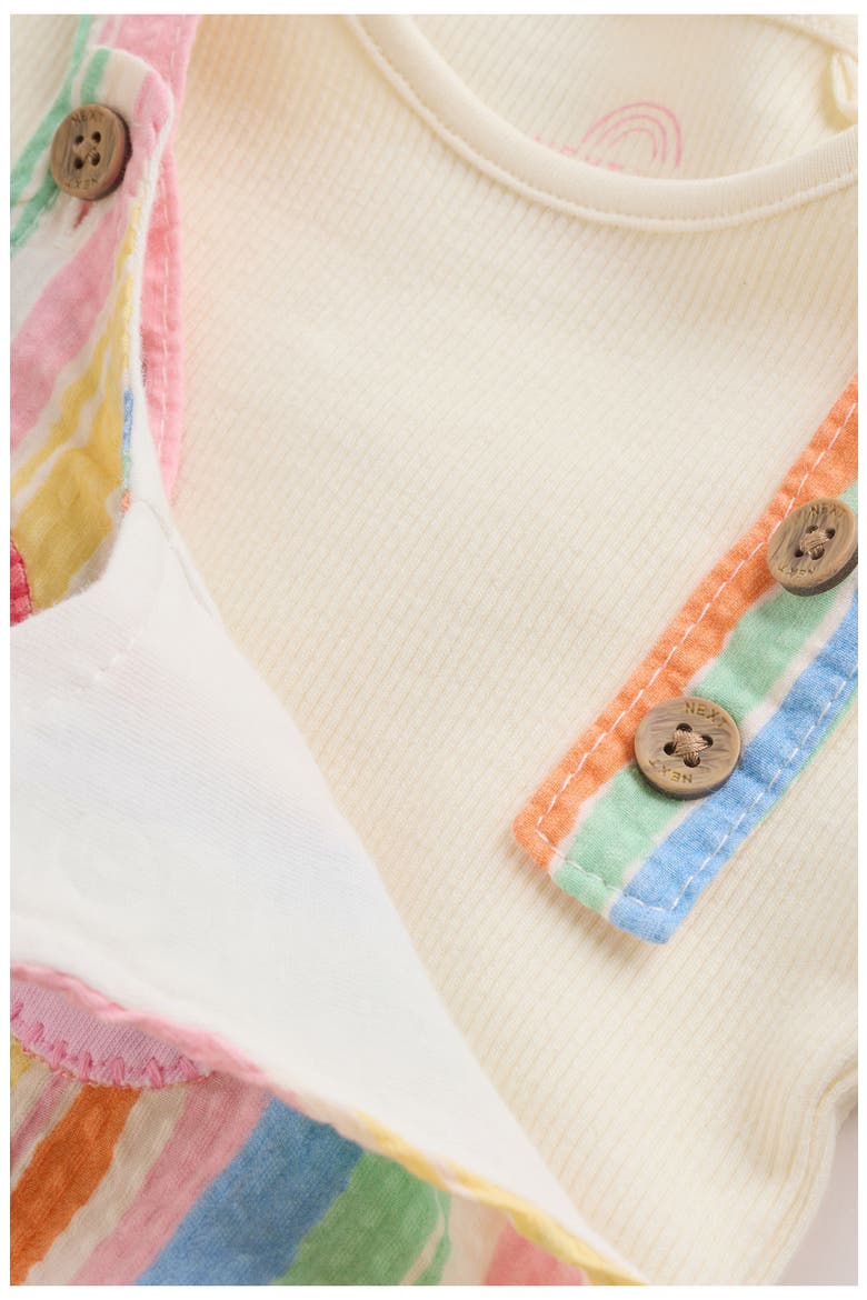 Seersucker Rainbow Overalls & Bodysuit Set, Alternate, color, YELLOW MULTI