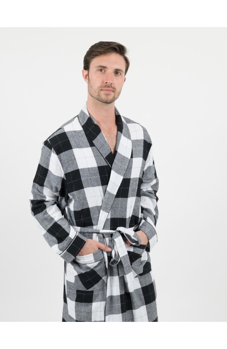 Leveret Men's Flannel Robe, 100% Cotton, Alternate, color, Plaid Black & White