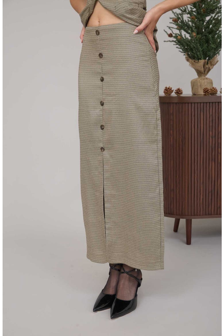 Button Front Pencil Maxi Skirt, Alternate, color, KHAKI MULTI