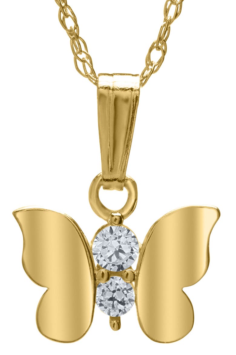 14K Gold & Cubic Zirconia Butterfly Pendant Necklace, Main, color, GOLD