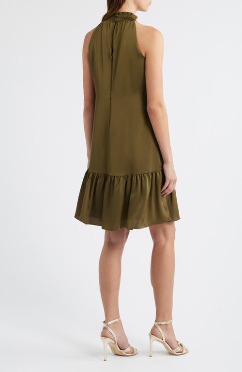 Vince Camuto Petite Satin Mock-neck Sleeveless Short Dress In Green