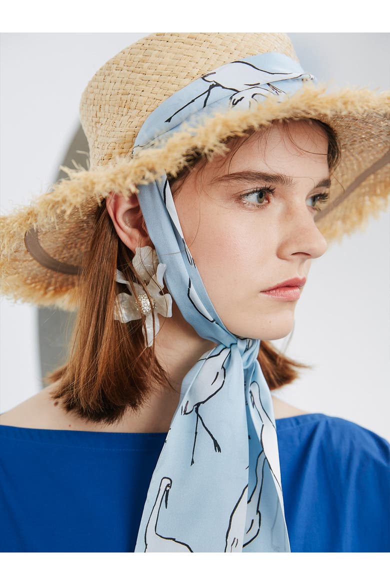 "Little Egret" Silk Neck Bow Scarf, Alternate, color, Light Blue