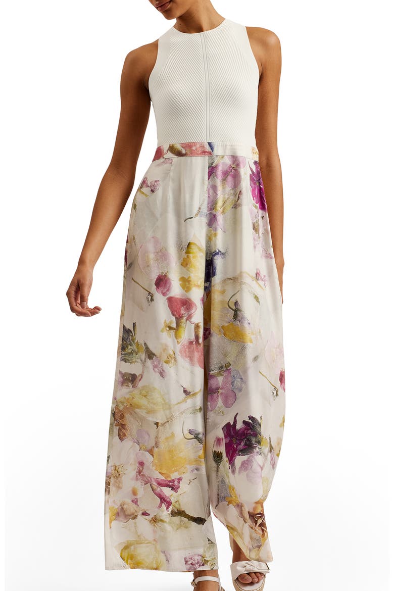 Tirsso Floral Rib Bodice Jumpsuit, Main, color, WHITE
