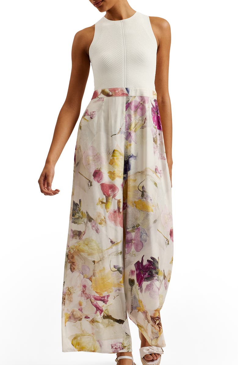 Ted Baker London Tirsso Floral Rib Bodice Jumpsuit, Main, color,