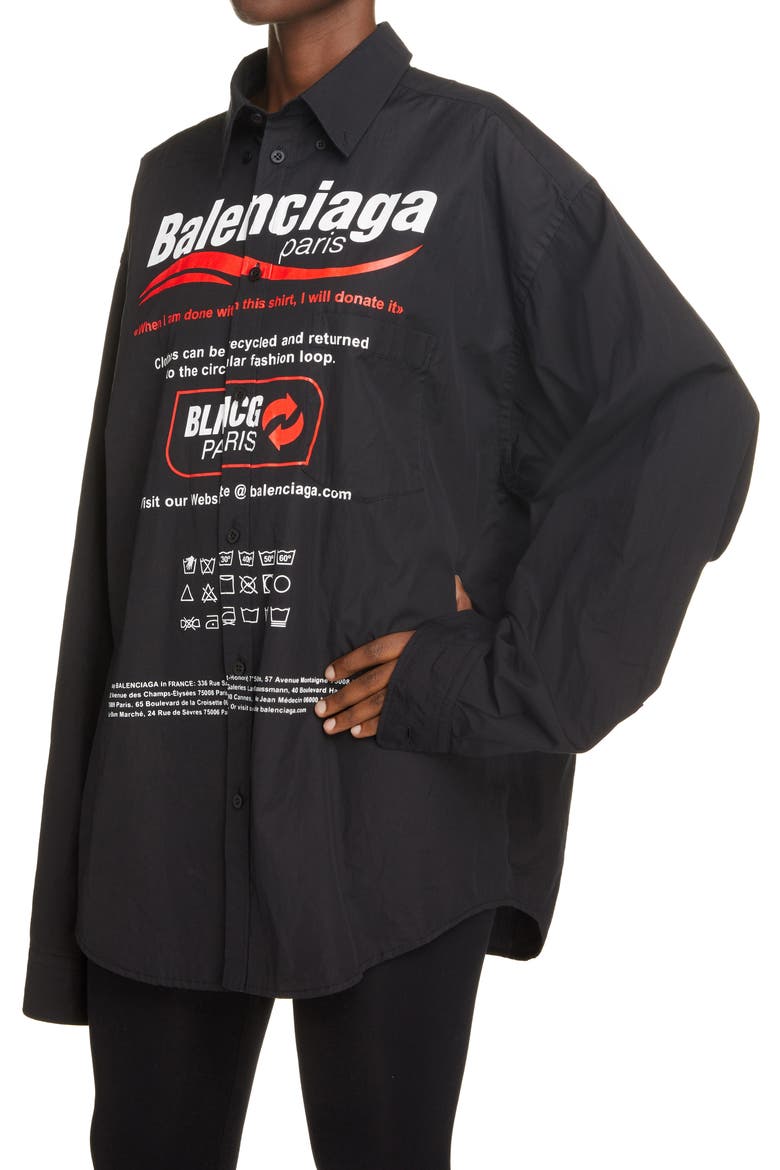 Dry Cleaning Logo Oversize Poplin Button-Down Shirt, Alternate, color, BLACK