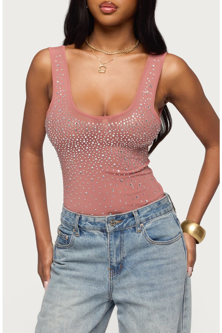 Angelita Embellished Mesh Tank, Main, color, PINK