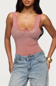 EDIKTED Angelita Embellished Mesh Tank