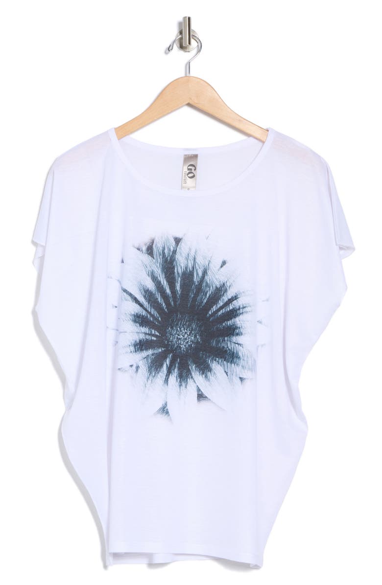 GO COUTURE Dolman Sleeve Tee, Alternate, color, White Black Sunflower Print