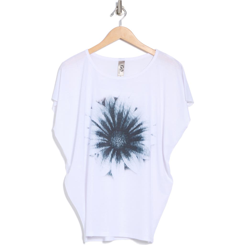 Go Couture Dolman Sleeve Tee In White Black Sunflower Print
