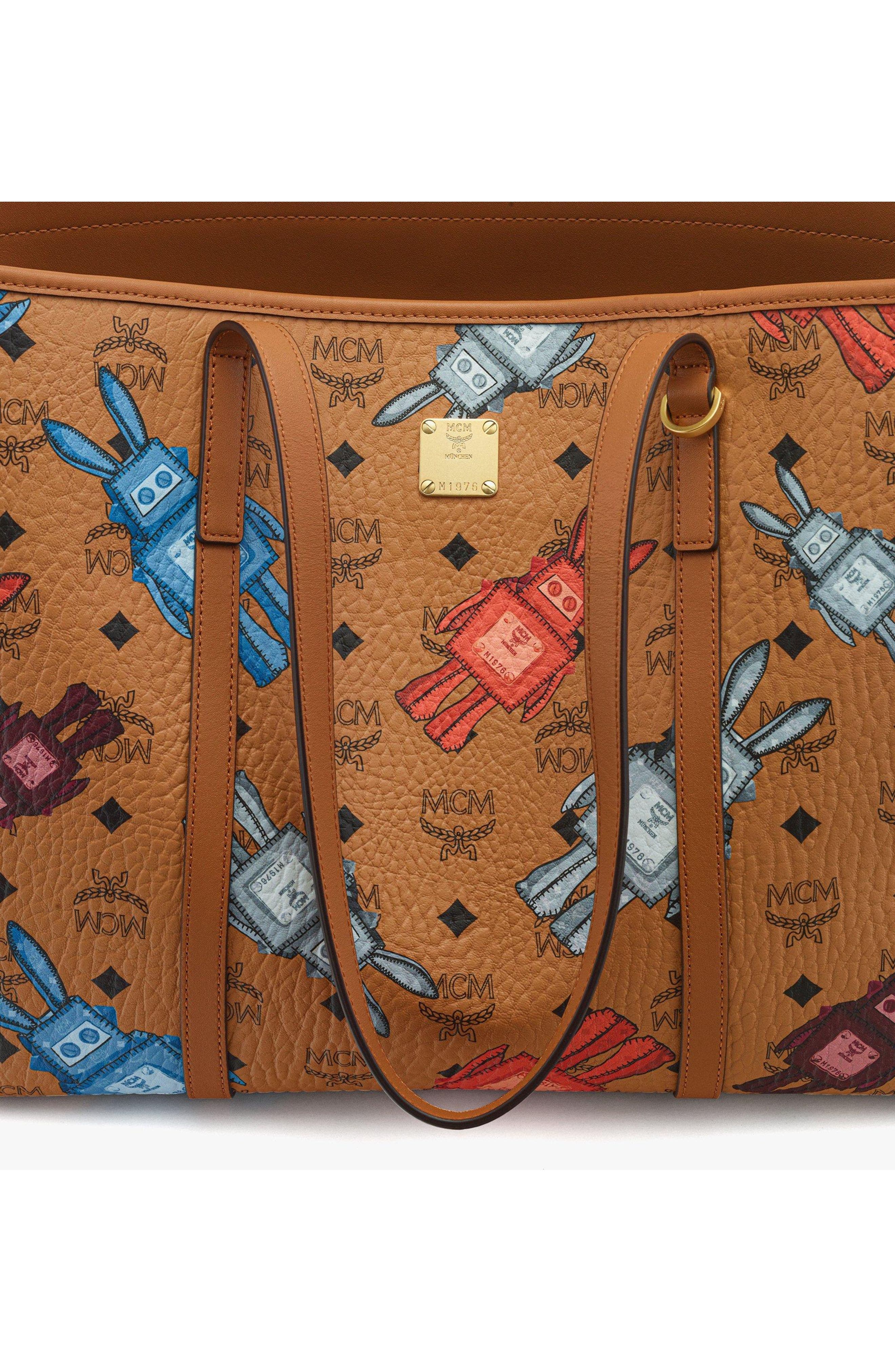 MCM Medium Toni Top-Zip Shopper in Rabot Visetos, Alternate, color, Cognac