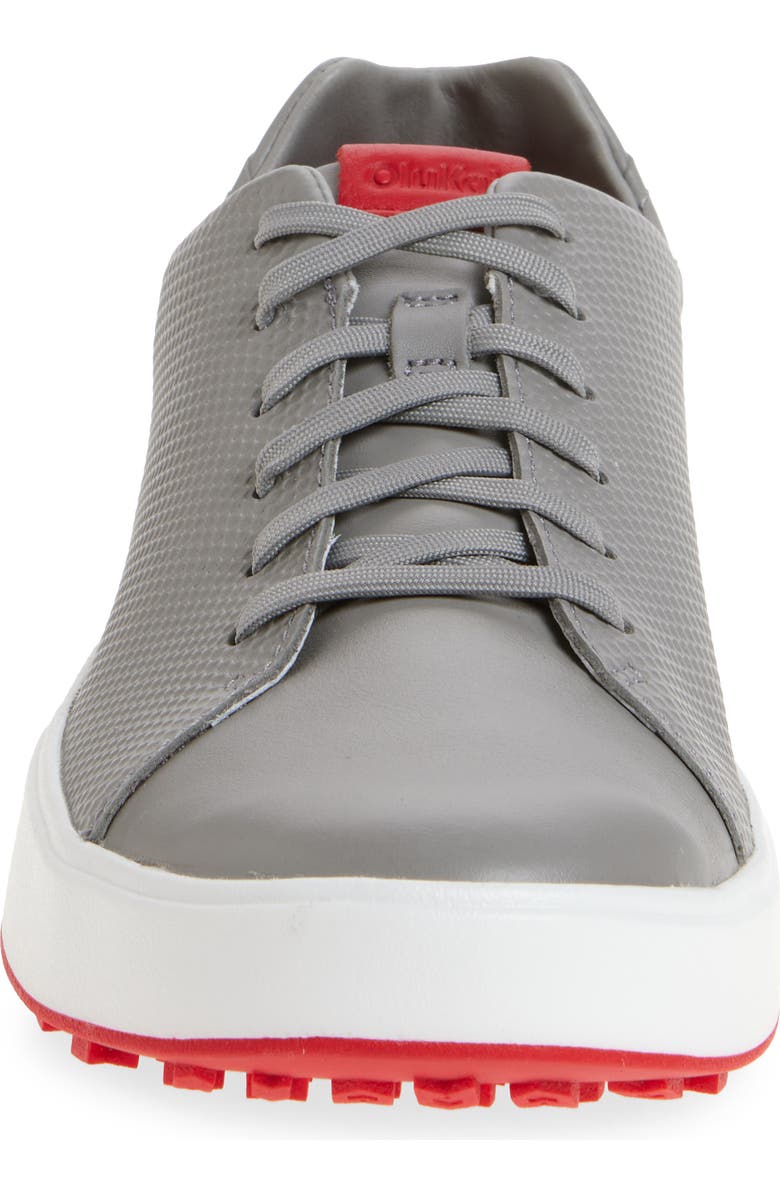 OluKai Wai'Alae Waterproof Leather Golf Shoe, Alternate, color, Ash / Red Lava