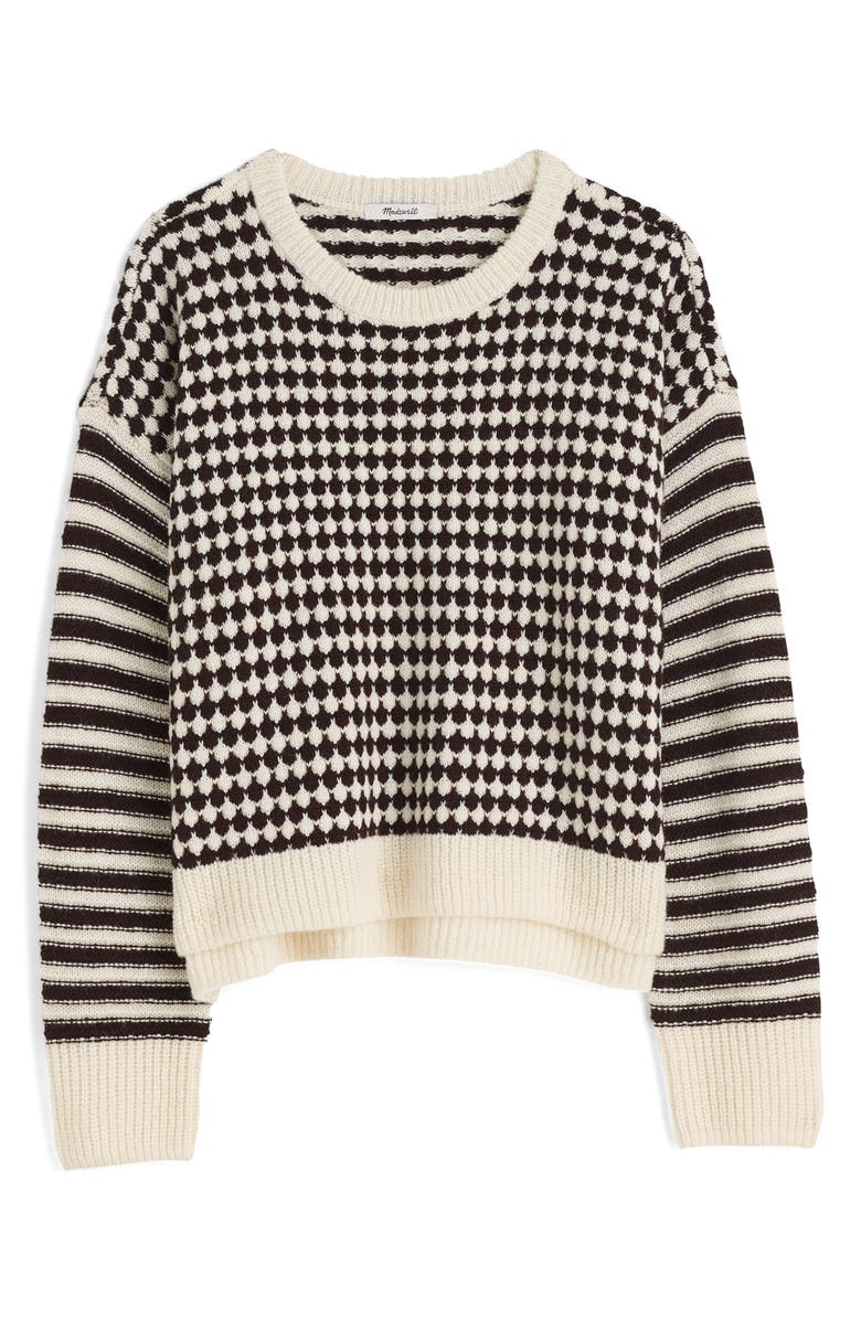 Madewell Mixed Stripe Raglan Pullover Sweater, Alternate, color, Ivory And Brown