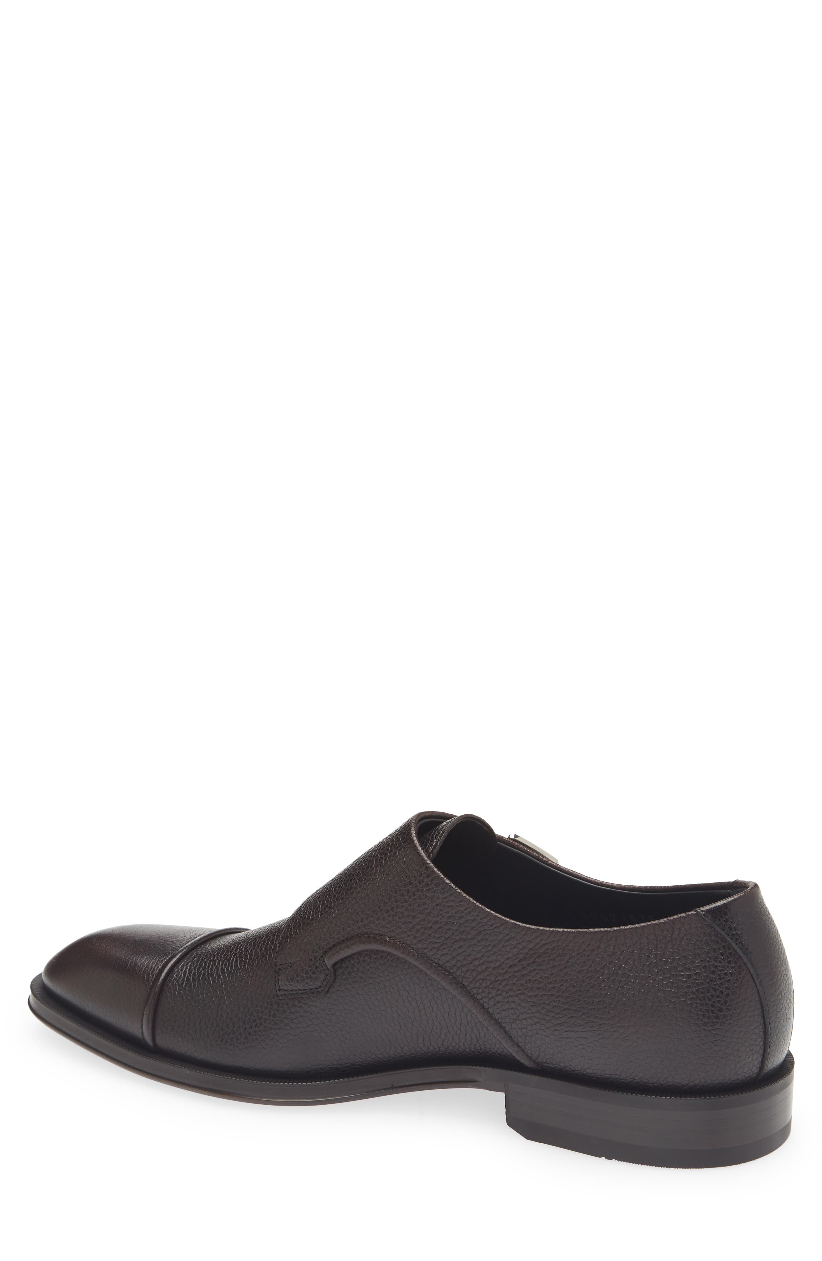 BOSS Derrek Cap Toe Two Buckle Monk Shoe, Alternate, color, Dark Brown Pebbled