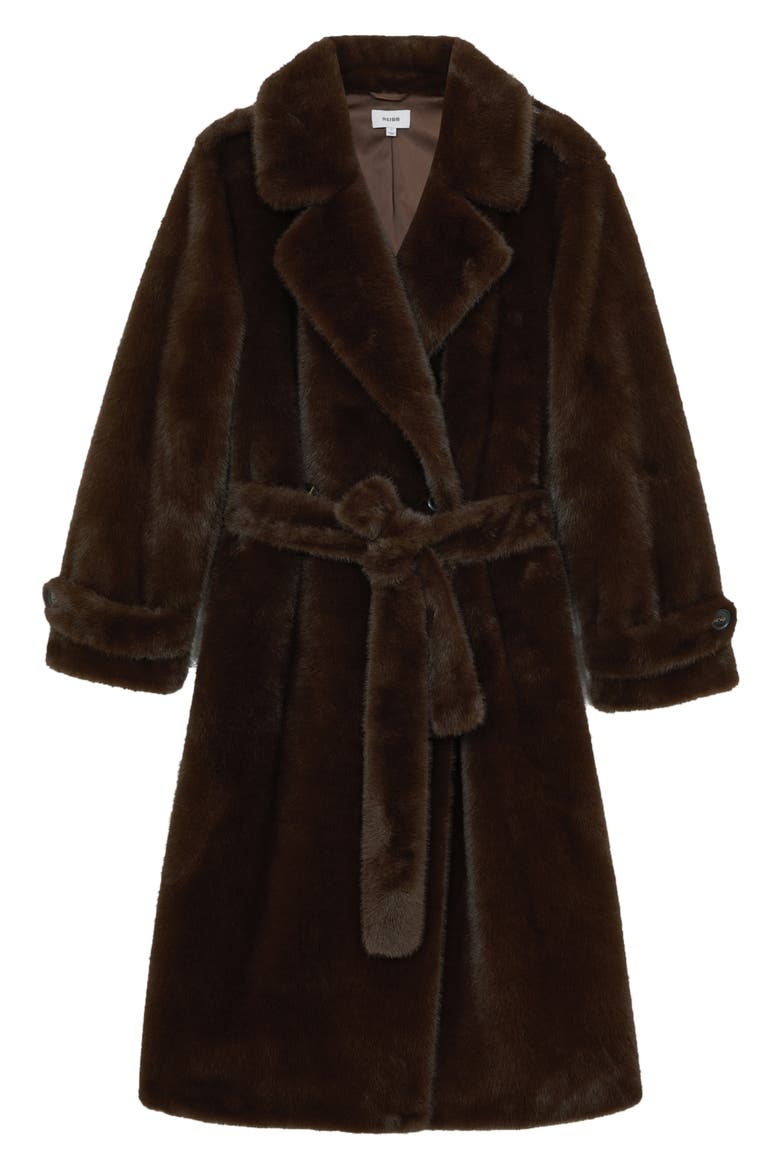 Cate Belted Faux Fur Coat, Alternate, color, CHOCOLATE BROWN