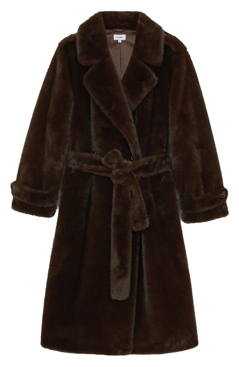 Reiss Cate Belted Faux Fur Coat, Alternate, color, Chocolate Brown