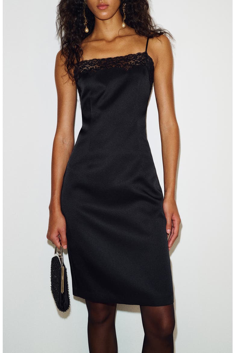 x Alexa Chung Satin Cocktail Dress, Alternate, color, BLACK
