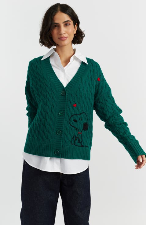 Wool Cashmere Snoopy Cable Cardigan