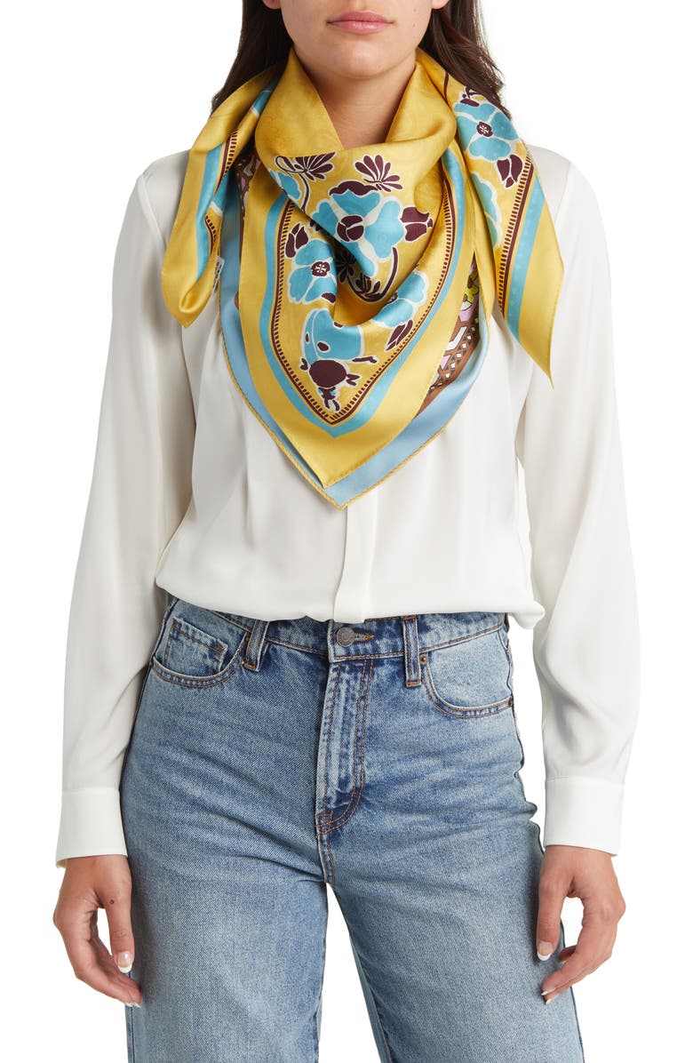 Tory Burch Floral Medallion Reversible Silk Square Scarf, Main, color,