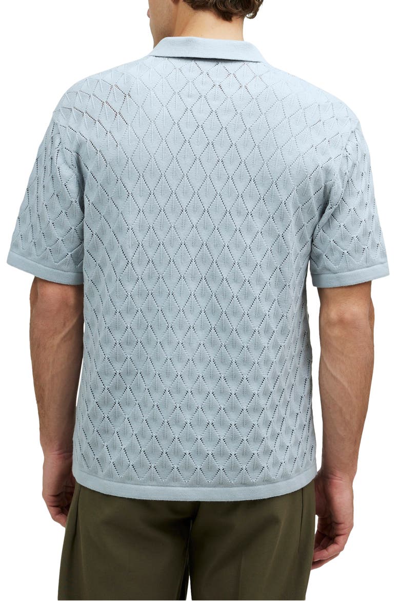 Diamond Stitch Johnny Collar Polo Sweater, Alternate, color, GLASSWARE BLUE
