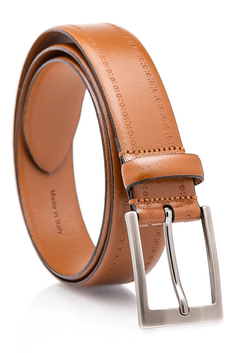 Brogue Leather Belt, Main, color, COGNAC