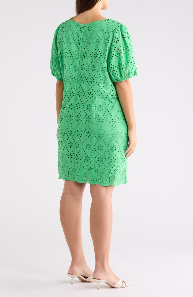 London Times Puff Sleeve Embroidered Shift Dress, Alternate, color, Vibrant Green