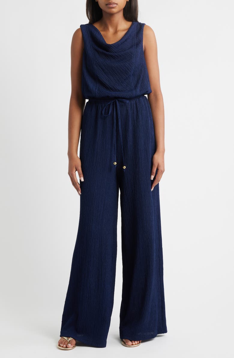 Vince Camuto Textured Knit Jumpsuit, Main, color, Navy