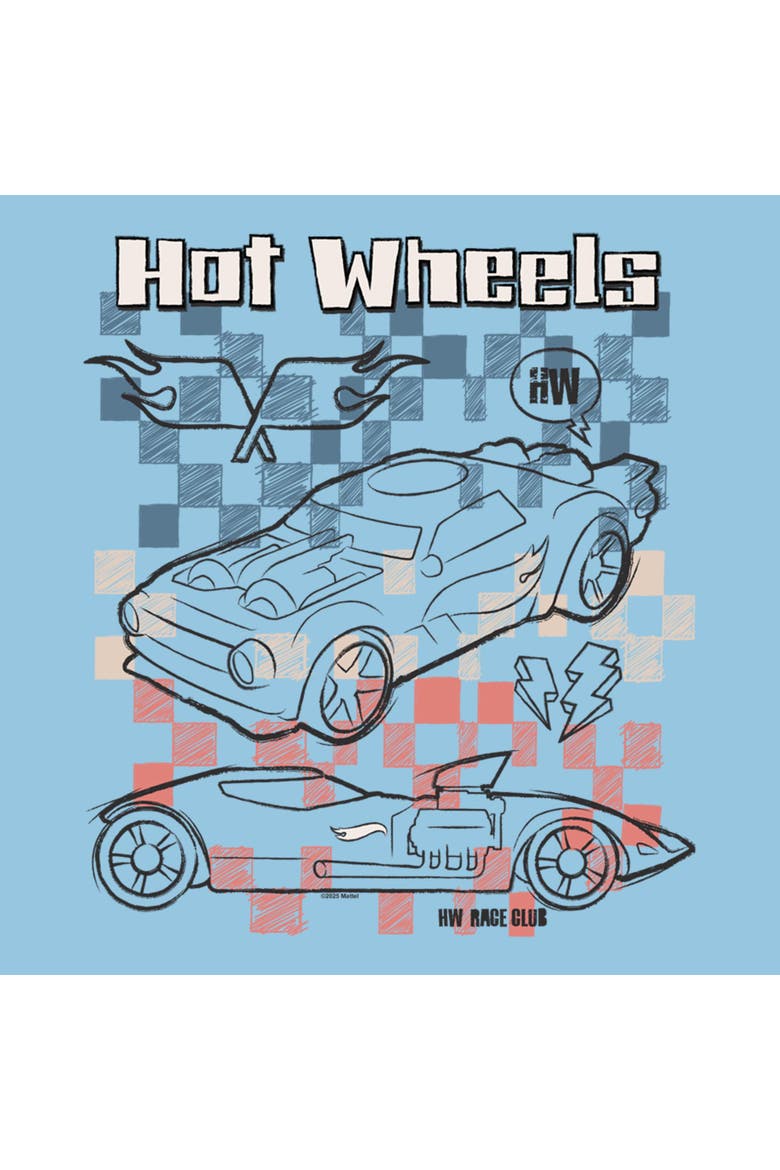 Boy's Hot Wheels HW Checkered Blueprint  Graphic T-Shirt, Alternate, color, Light Blue