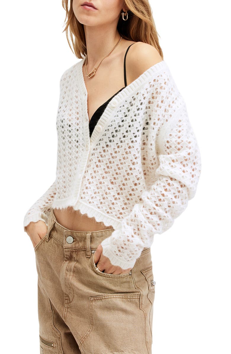 AllSaints Vivian Open Stitch Cardigan, Main, color, Chalk White